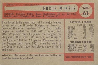 Eddie Miksis  baseball card collectible - Main Image 2