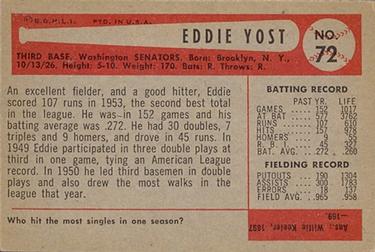Eddie Yost  baseball card collectible - Main Image 2