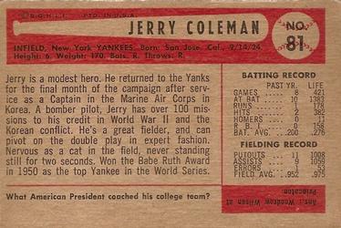Jerry Coleman  baseball card collectible - Main Image 2