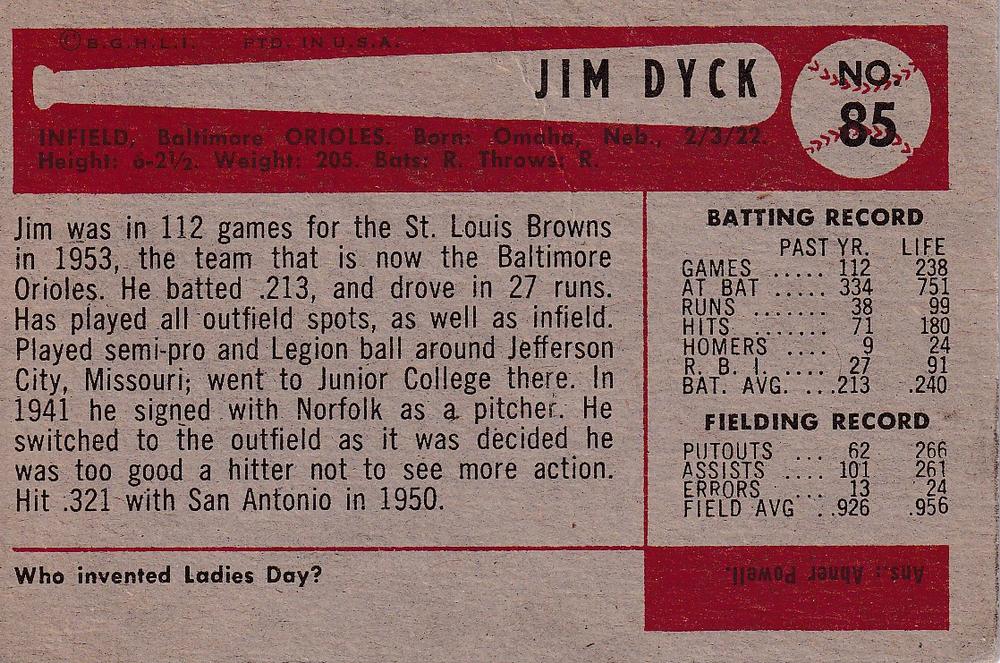 Jim Dyck  baseball card collectible - Main Image 2