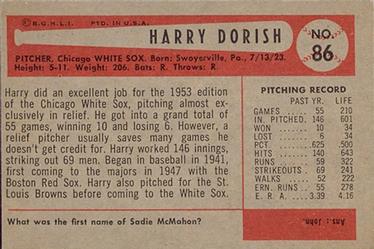 Harry Dorish  baseball card collectible - Main Image 2