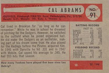 Cal Abrams  baseball card collectible - Main Image 2
