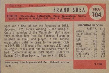 Frank Shea  baseball card collectible - Main Image 2