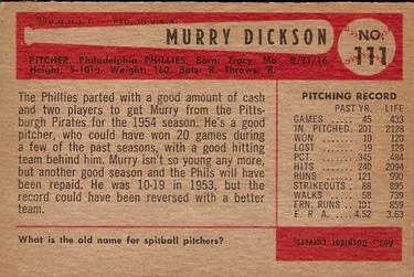 Murry Dickson  baseball card collectible - Main Image 2