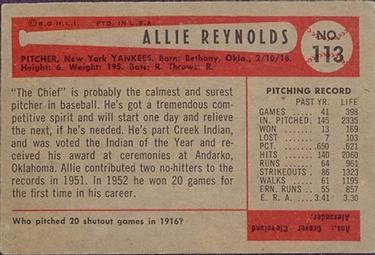 Allie Reynolds  baseball card collectible - Main Image 2