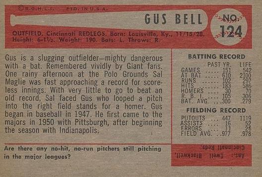 Gus Bell  baseball card collectible - Main Image 2