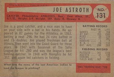 Joe Astroth  baseball card collectible - Main Image 2
