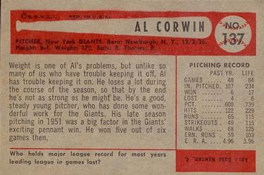 Al Corwin  baseball card collectible - Main Image 2