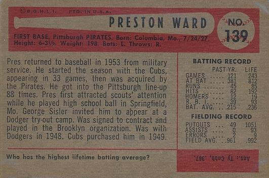 Preston Ward  baseball card collectible - Main Image 2