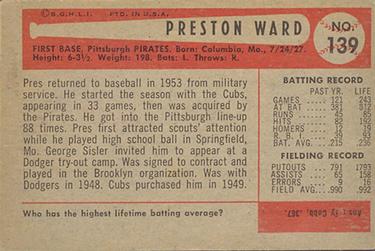 Preston Ward  baseball card collectible - Main Image 2