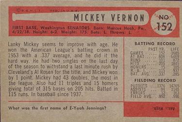 Mickey Vernon  baseball card collectible - Main Image 2