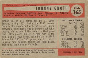 Johnny Groth  baseball card collectible - Main Image 2