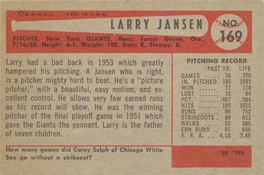 Larry Jansen  baseball card collectible - Main Image 2