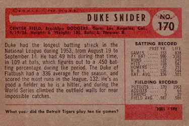 Duke Snider  baseball card collectible - Main Image 2