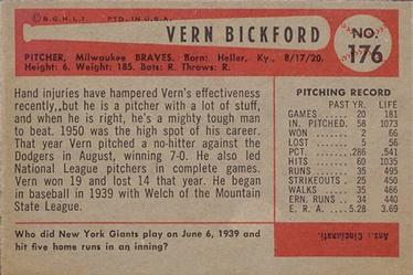 Vern Bickford  baseball card collectible - Main Image 2