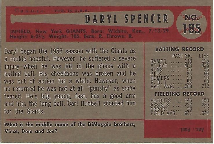 Daryl Spencer  baseball card collectible - Main Image 2