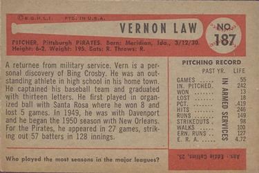 Vernon Law  baseball card collectible - Main Image 2