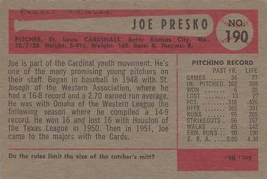 Joe Presko  baseball card collectible - Main Image 2