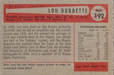 Lew Burdette  baseball card collectible - Main Image 2
