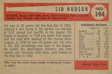 Sid Hudson  baseball card collectible - Main Image 2