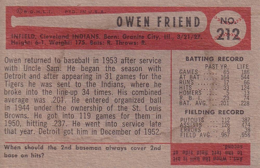 Owen Friend  baseball card collectible - Main Image 2