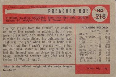 Preacher Roe  baseball card collectible - Main Image 2