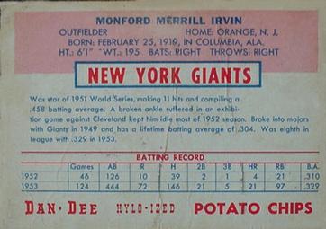 Monte Irvin  baseball card collectible - Main Image 2