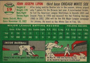 Johnny Lipon  baseball card collectible - Main Image 2