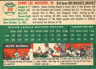 Eddie Mathews  baseball card collectible - Main Image 2