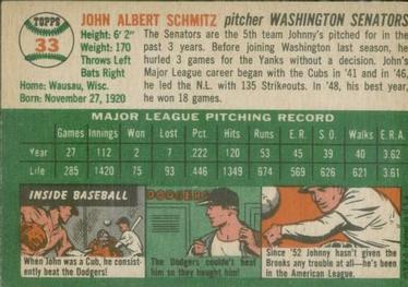 Johnny Schmitz  baseball card collectible - Main Image 2