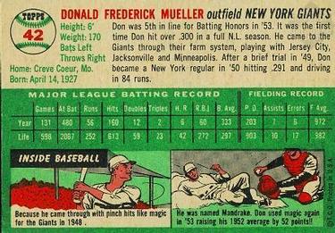 Don Mueller  baseball card collectible - Main Image 2