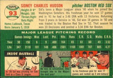 Sid Hudson  baseball card collectible - Main Image 2