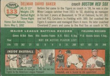 Del Baker  baseball card collectible - Main Image 2