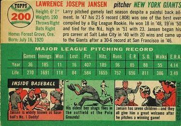 Larry Jansen  baseball card collectible - Main Image 2