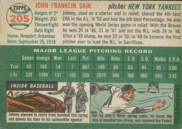 Johnny Sain  baseball card collectible - Main Image 2