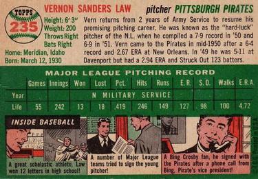 Vern Law  baseball card collectible - Main Image 2