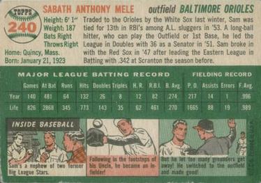 Sam Mele  baseball card collectible - Main Image 2