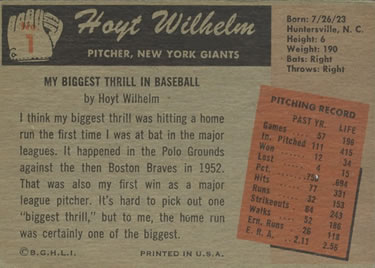 Hoyt Wilhelm  baseball card collectible - Main Image 2