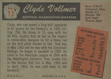 Clyde Vollmer  baseball card collectible - Main Image 2