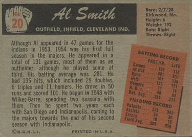 Al Smith  baseball card collectible - Main Image 2