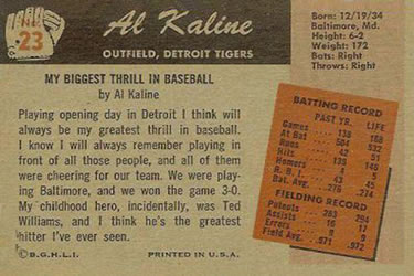 Al Kaline  baseball card collectible - Main Image 2