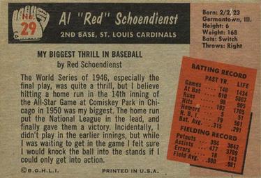 Al "Red” Schoendienst  baseball card collectible - Main Image 2