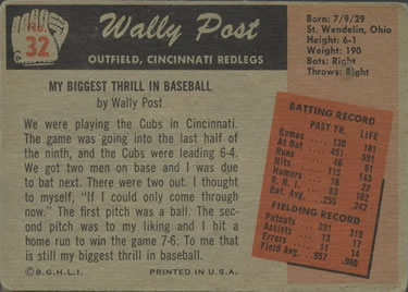 Wally Post  baseball card collectible - Main Image 2