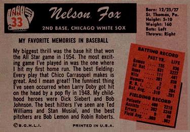 Nelson Fox  baseball card collectible - Main Image 2