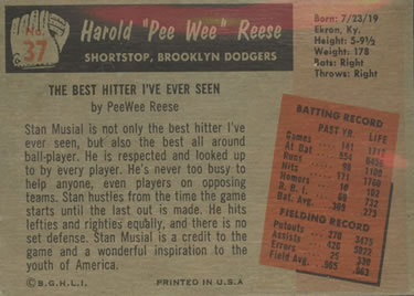Pee Wee Reese  baseball card collectible - Main Image 2