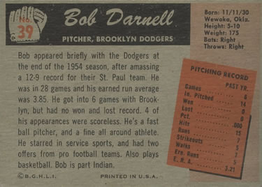 Bob Darnell  baseball card collectible - Main Image 2