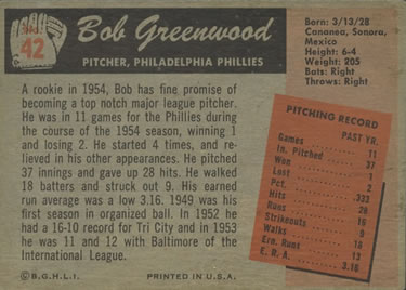 Bob Greenwood  baseball card collectible - Main Image 2