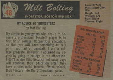 Milt Bolling  baseball card collectible - Main Image 2