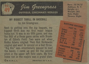 Jim Greengrass  baseball card collectible - Main Image 2