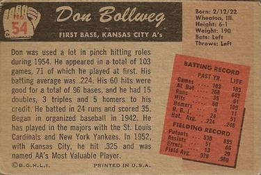 Don Bollweg  baseball card collectible - Main Image 2